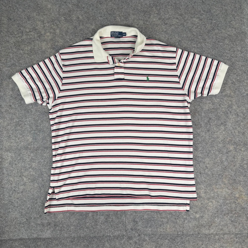 Polo Ralph Lauren Mens XXL Striped Polo White Short Sleeve Green Logo